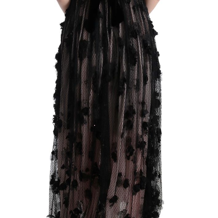 Dolce & Gabbana Black Pink Silk Applique Shift Dress