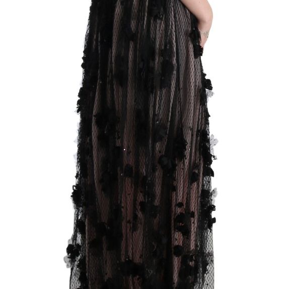 Dolce & Gabbana Black Pink Silk Applique Shift Dress