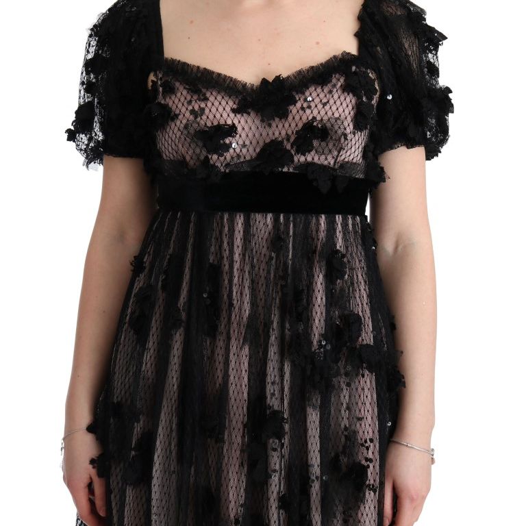Dolce & Gabbana Black Pink Silk Applique Shift Dress
