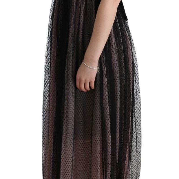 Dolce & Gabbana Black Pink Silk Long Shift Dress