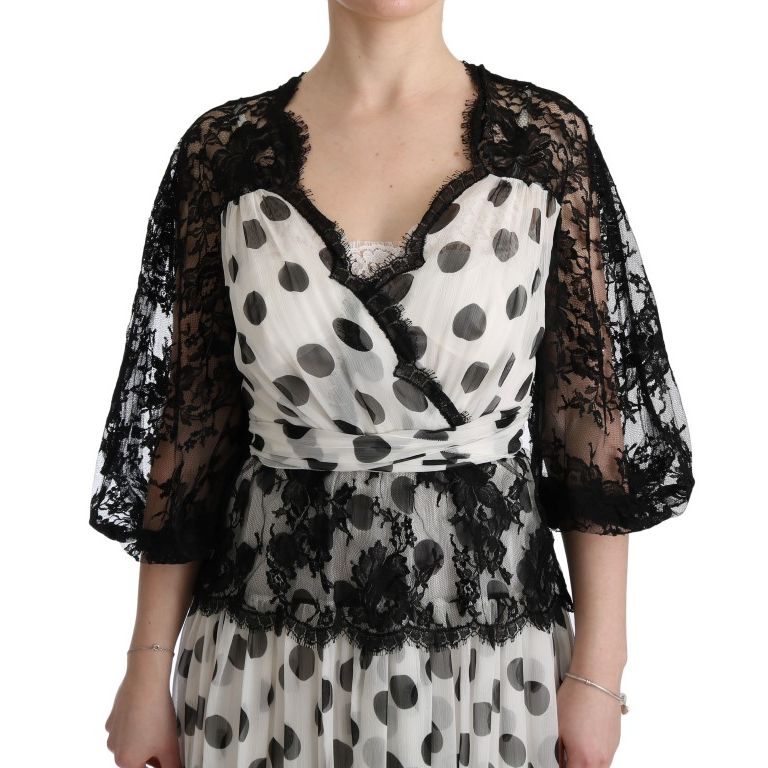 Dolce & Gabbana Black White Polka Dotted Floral Dress