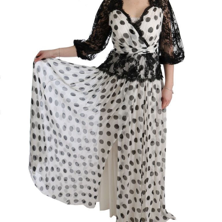 Dolce & Gabbana Black White Polka Dotted Floral Dress