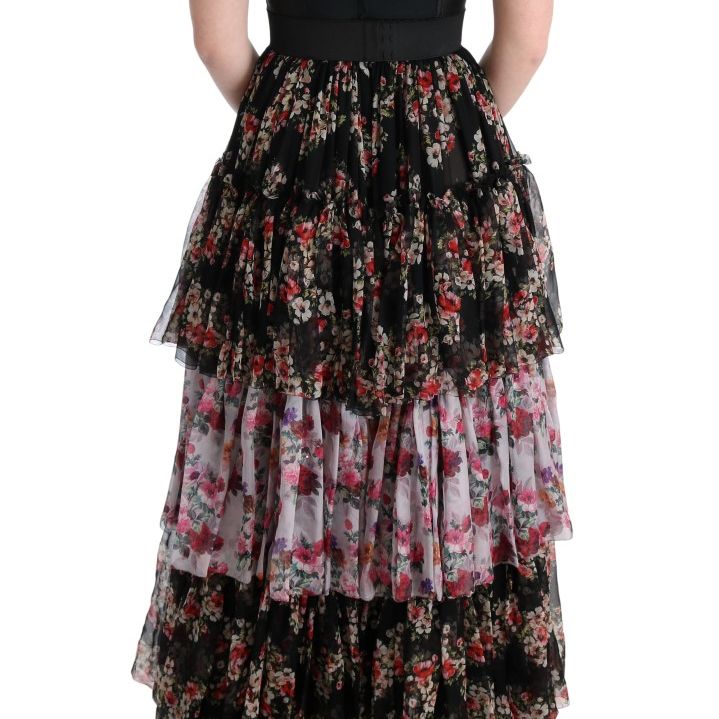 Dolce & Gabbana Multicolor Silk Stretch Floral Shift Long Dress