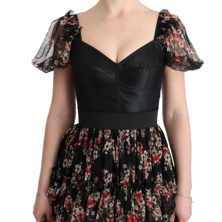 Dolce & Gabbana Multicolor Silk Stretch Floral Shift Long Dress