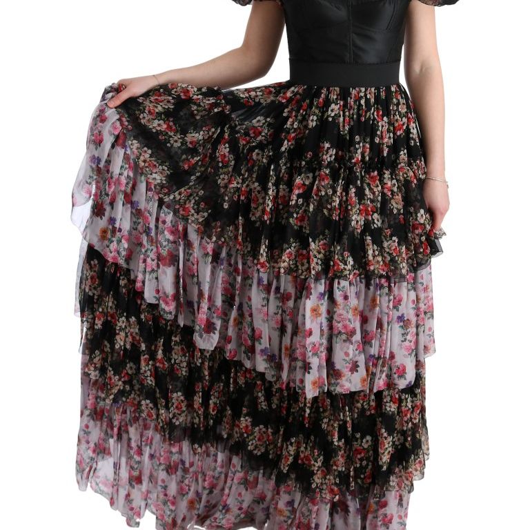 Dolce & Gabbana Multicolor Silk Stretch Floral Shift Long Dress