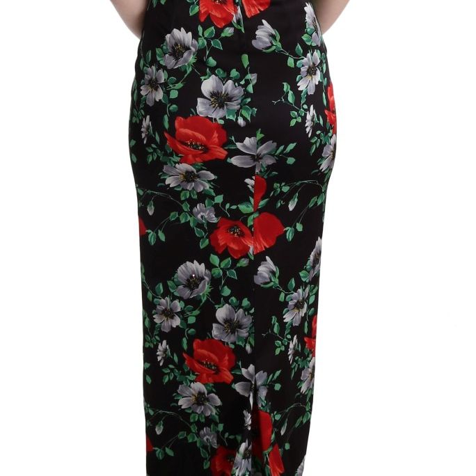 Dolce & Gabbana Multicolor Floral Print Stretch Sheath Long Dress