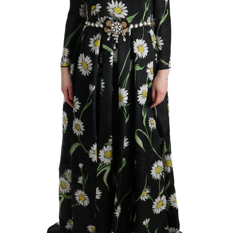 Dolce & Gabbana Multicolor Silk Sunflower Print Long Maxi Dress