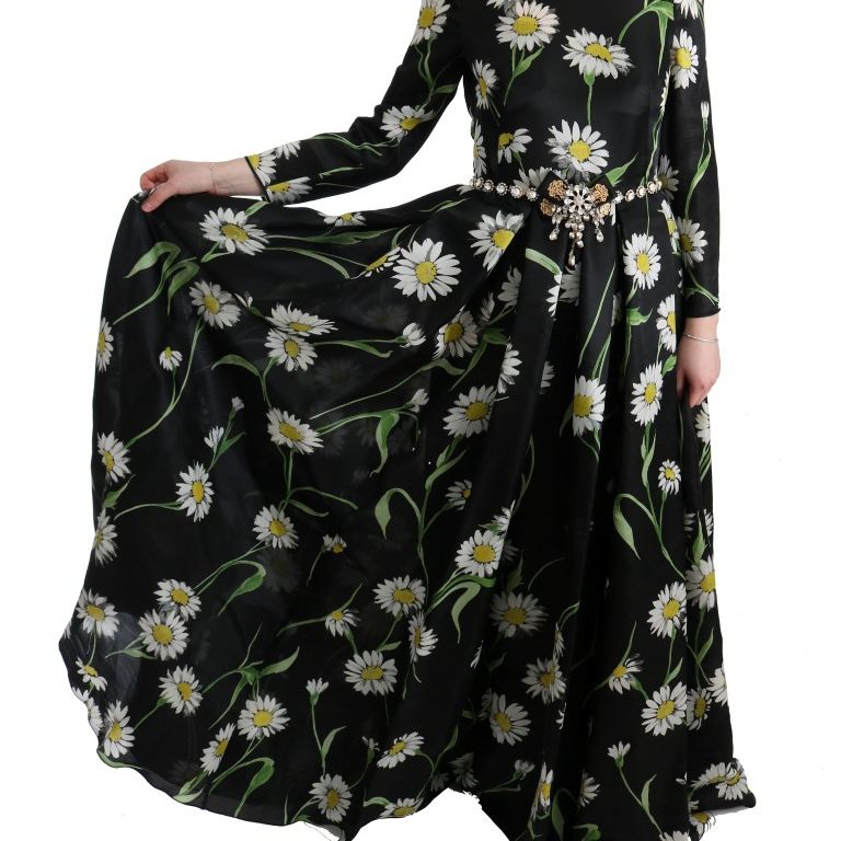 Dolce & Gabbana Multicolor Silk Sunflower Print Long Maxi Dress