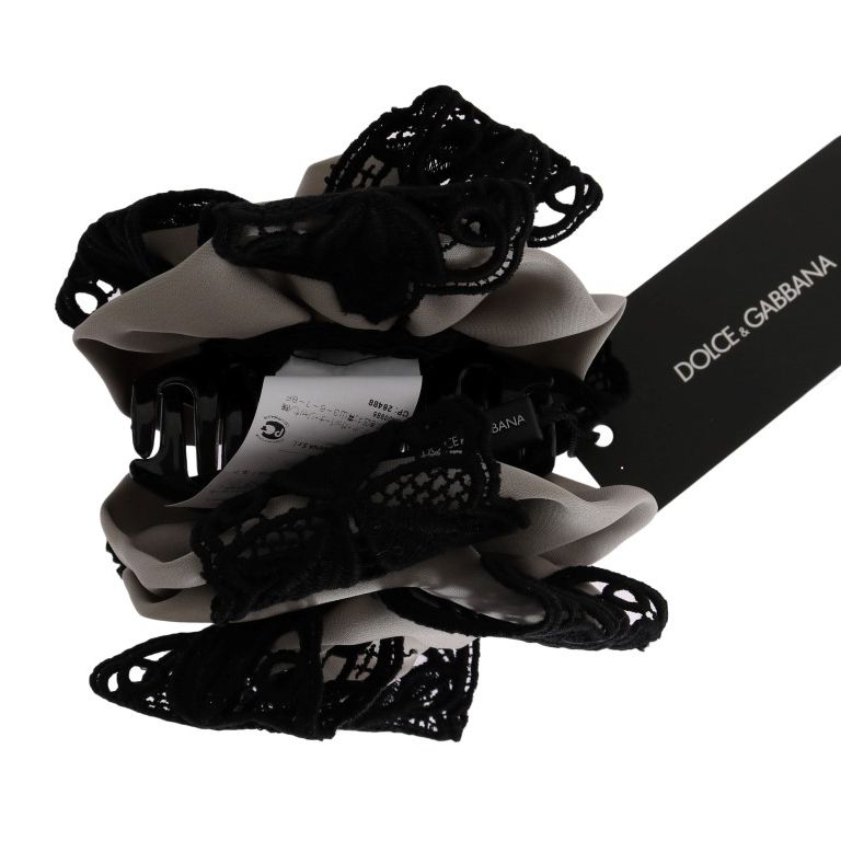 Dolce & Gabbana Gray Silk Black Lace Hair Claw