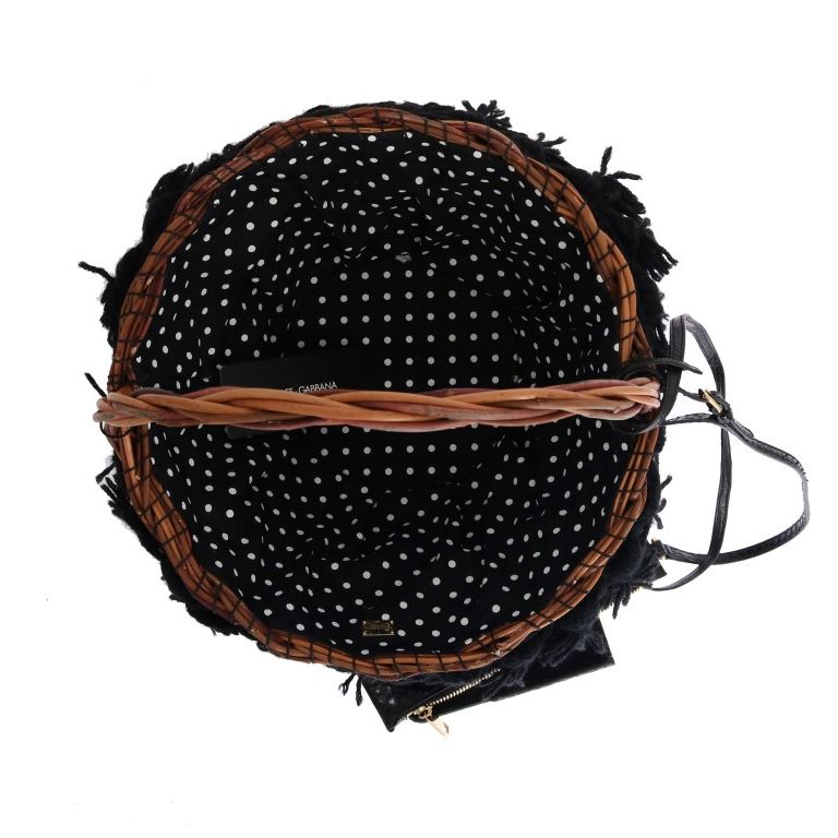 Dolce & Gabbana Beige Straw Snakeskin Pom Pom Crystal AGNESE Bag