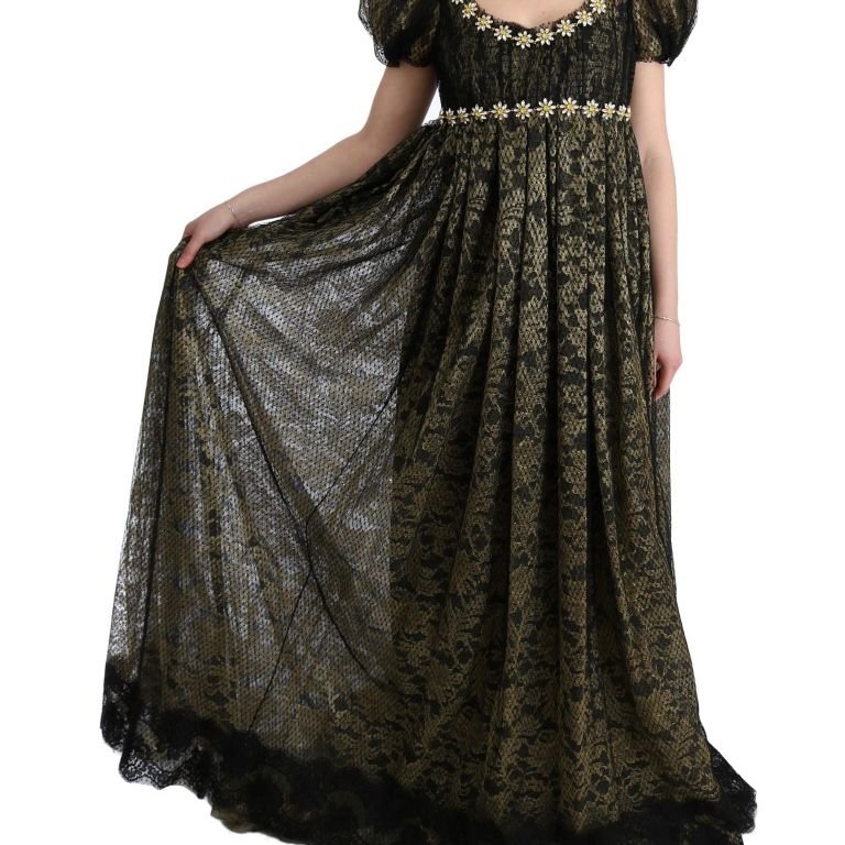 Dolce & Gabbana Black Yellow Crystal Lace Shift Dress