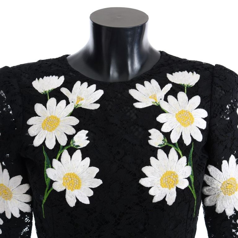 Dolce & Gabbana Black Floral Lace Chamomile Sicily Dress