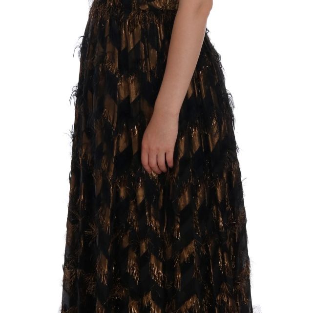 Dolce & Gabbana Black Silk Brown Fringes A-Line Dress
