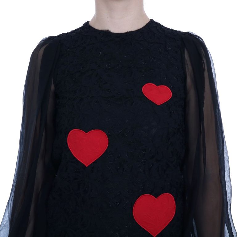 Dolce & Gabbana Black Lace Red Heart Shift Dress