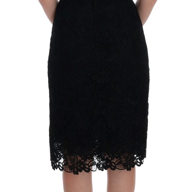 Dolce & Gabbana Black Floral Ricamo Sheath Dress