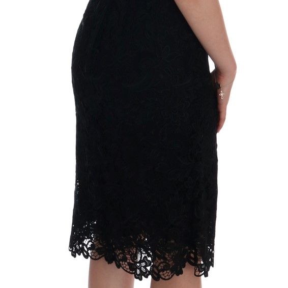 Dolce & Gabbana Black Floral Ricamo Sheath Dress