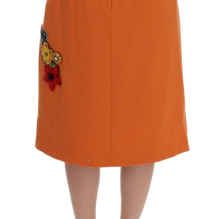 Dolce & Gabbana Orange Wool Crystal Sequin Appliques Skirt