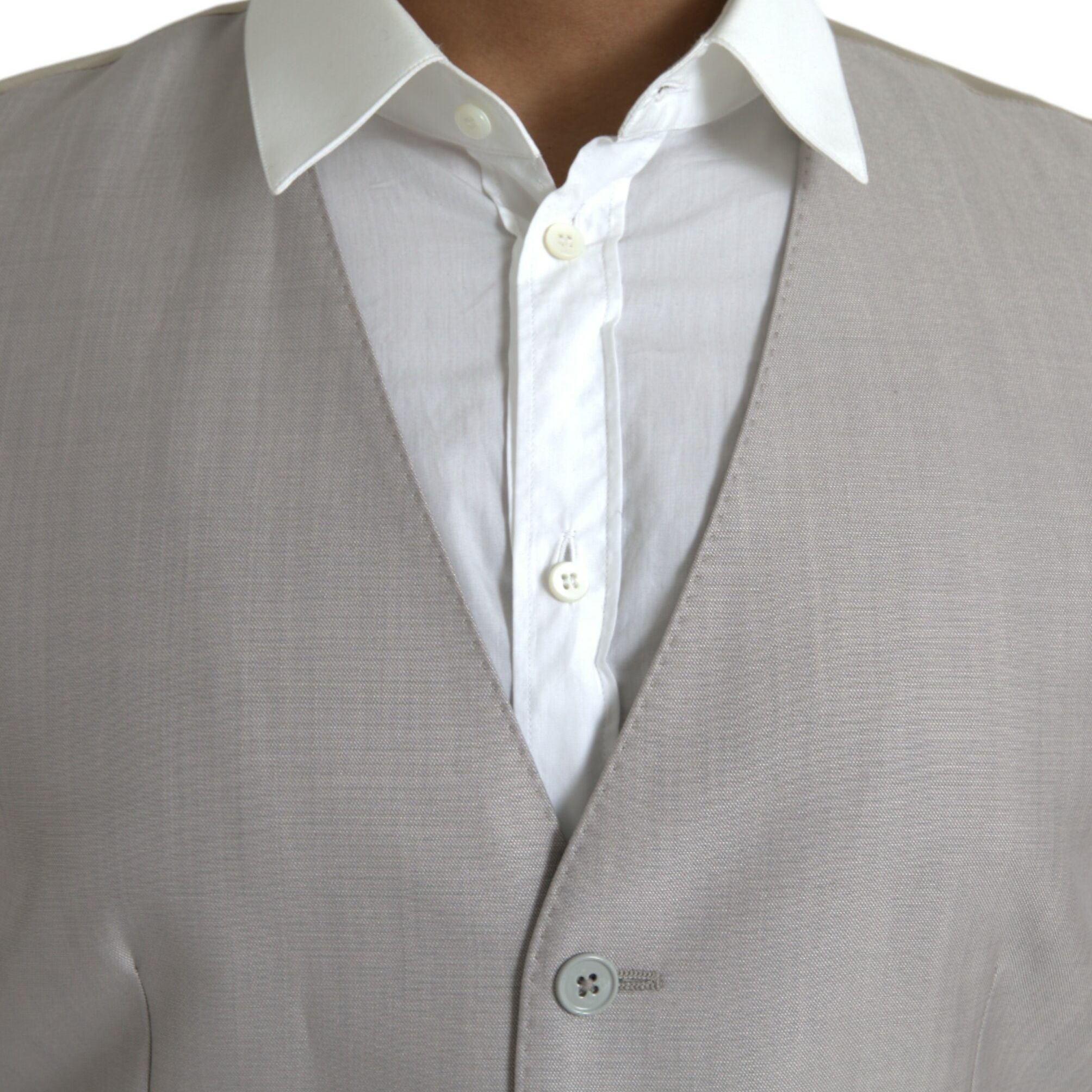Dolce & Gabbana Light Gray Wool Formal Dress Waistcoat Vest