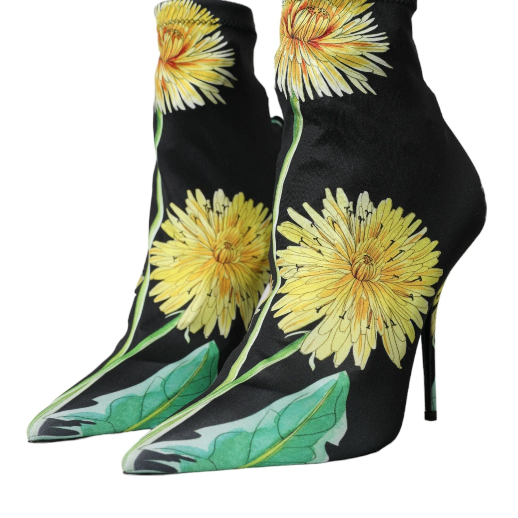 Dolce & Gabbana Black Floral Jersey Stretch Ankle Boots Shoes