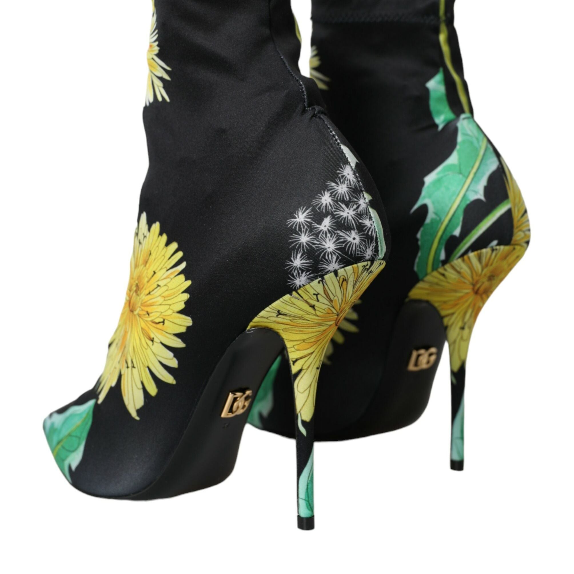 Dolce & Gabbana Black Floral Jersey Stretch Ankle Boots Shoes