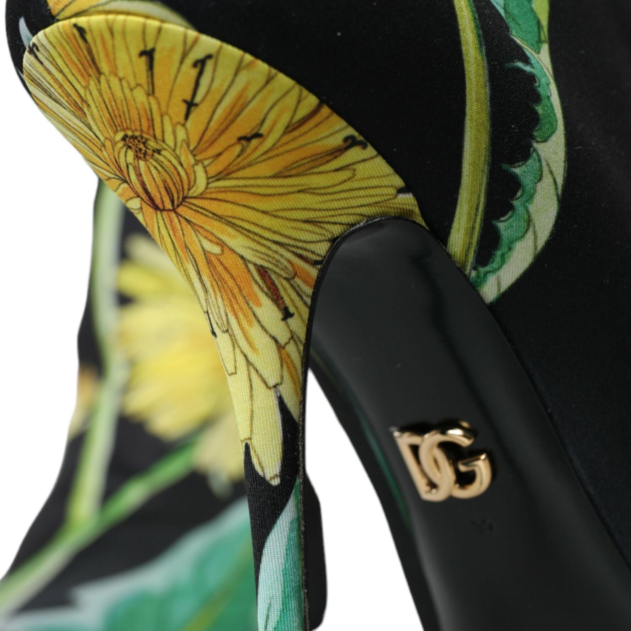 Dolce & Gabbana Black Floral Jersey Stretch Ankle Boots Shoes