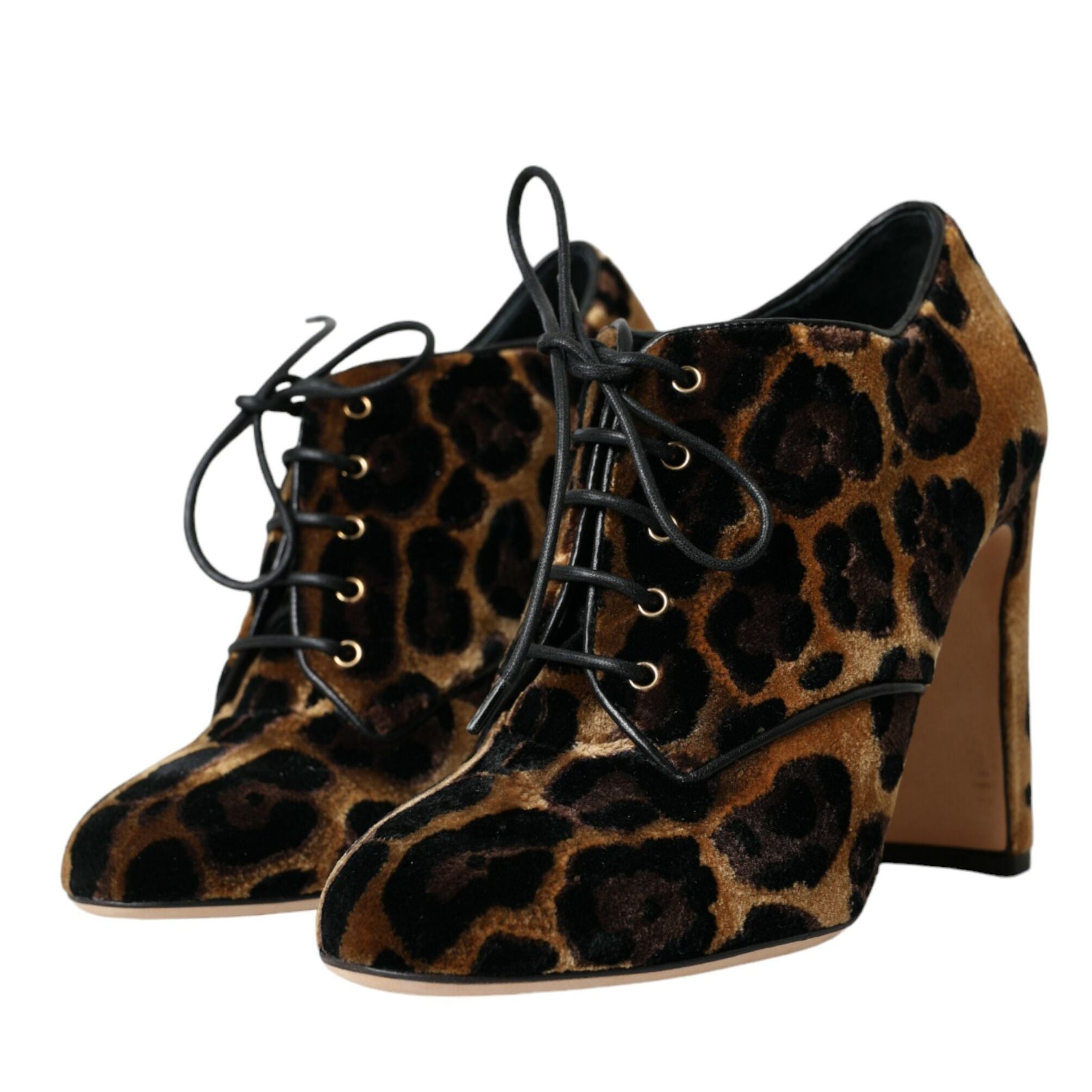 Dolce & Gabbana Brown Leopard Hair Lace Up Booties Shoes
