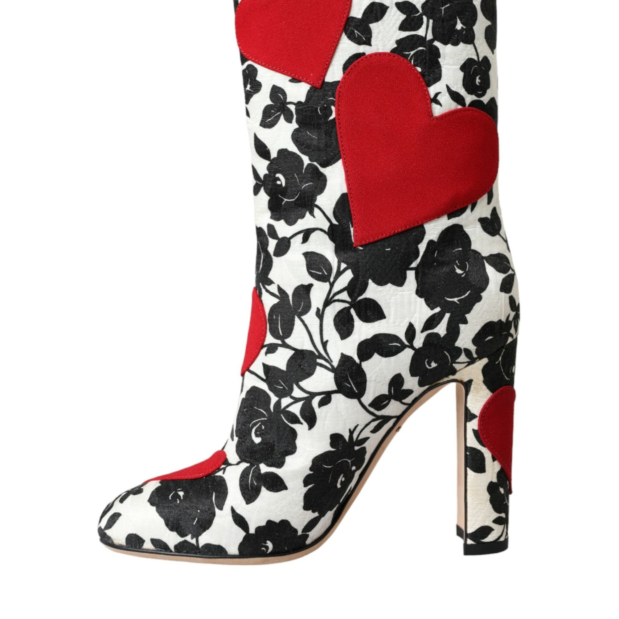 Dolce & Gabbana White Floral Hearts Leather High Boots Shoes