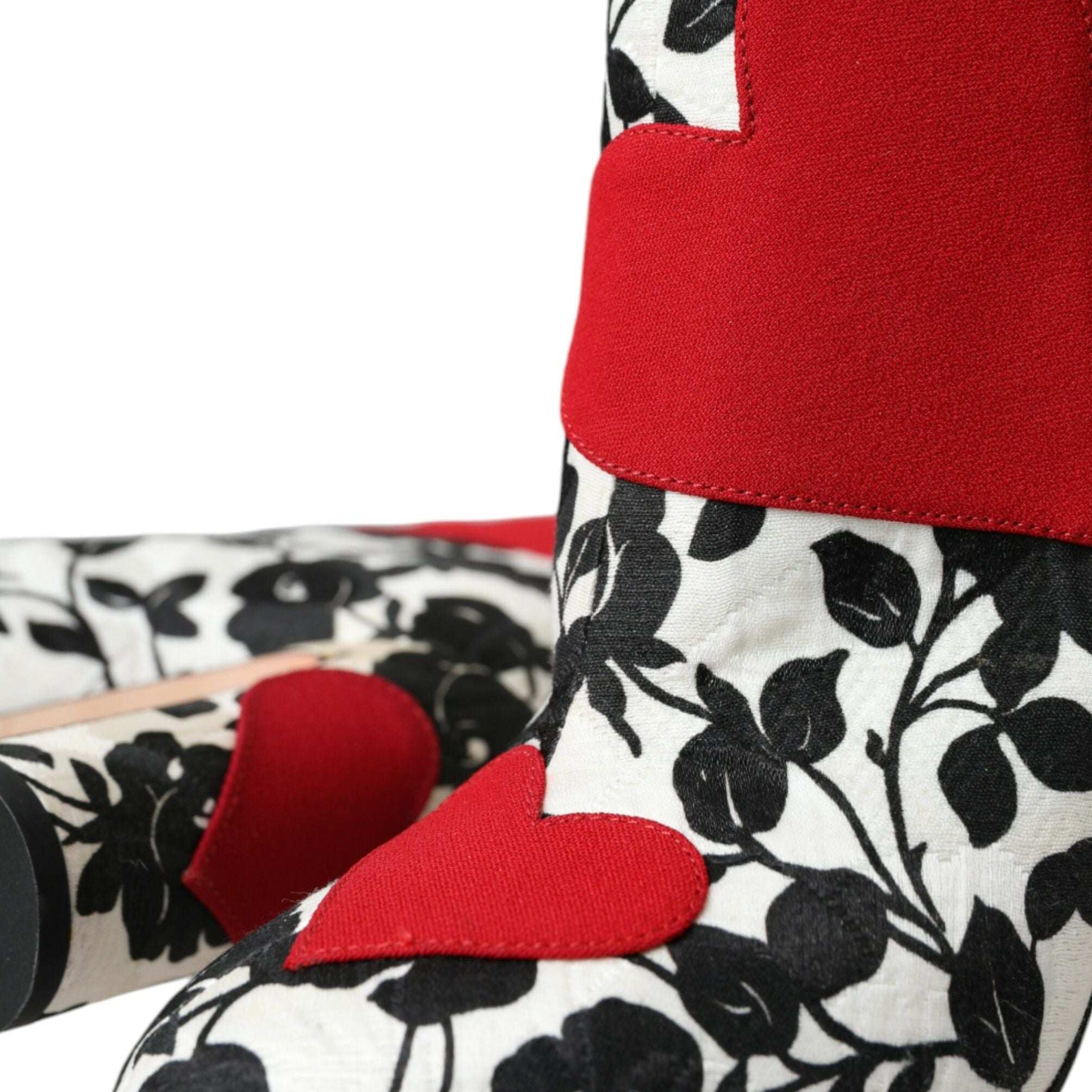 Dolce & Gabbana White Floral Hearts Leather High Boots Shoes