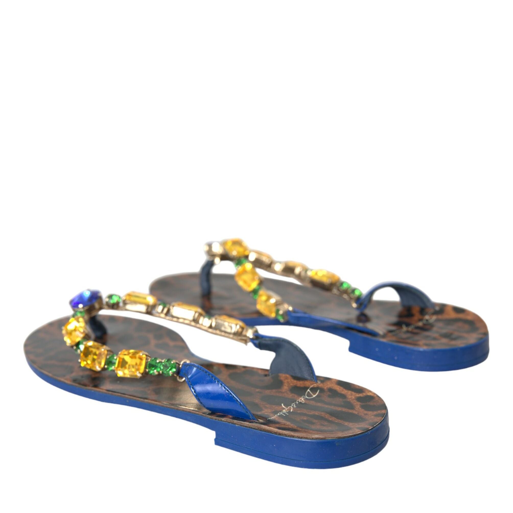 Dolce & Gabbana Blue Crystal Calf Leather Beachwear Shoes