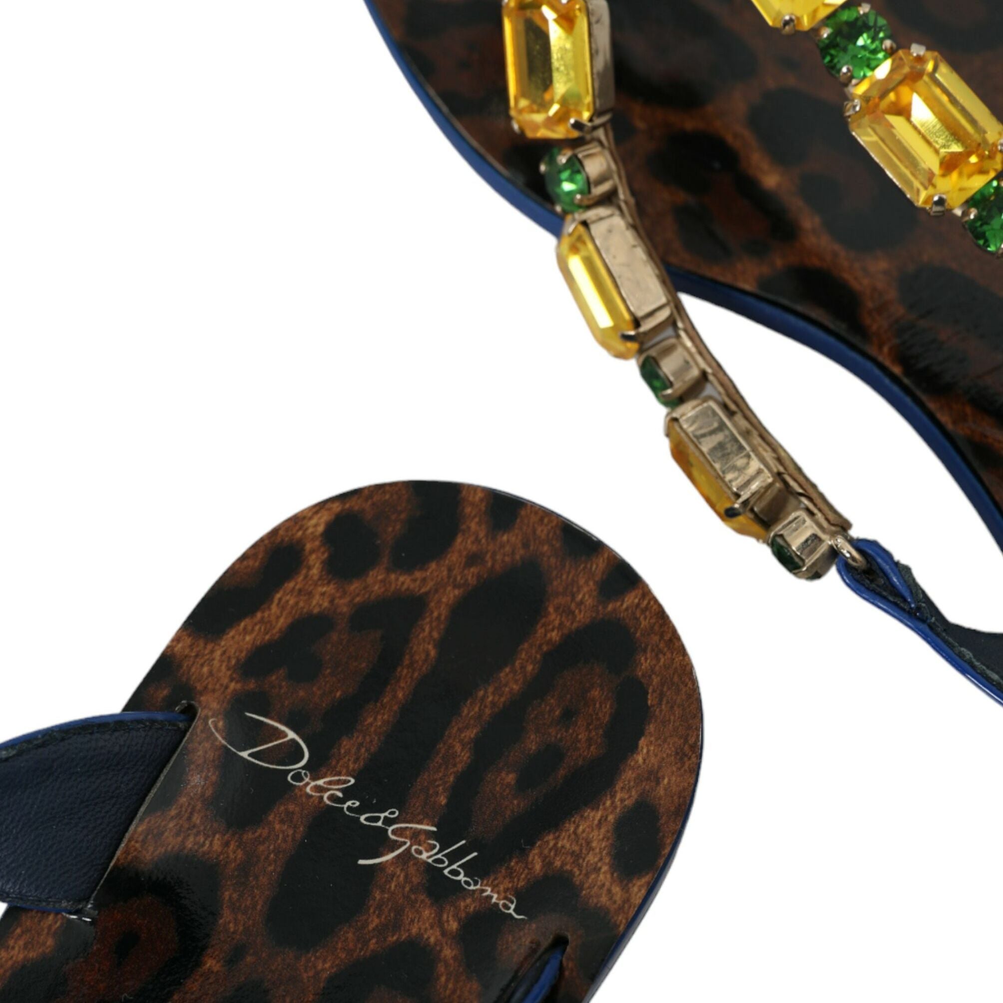 Dolce & Gabbana Blue Crystal Calf Leather Beachwear Shoes