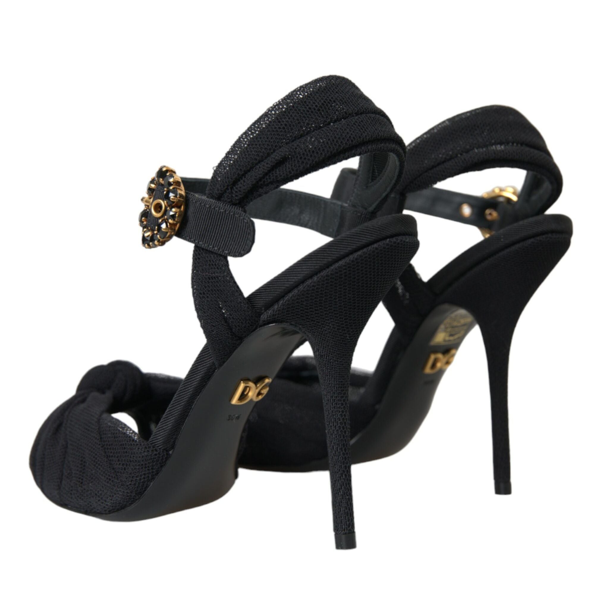 Dolce & Gabbana Black Suede Embellished Heels Sandals Shoes