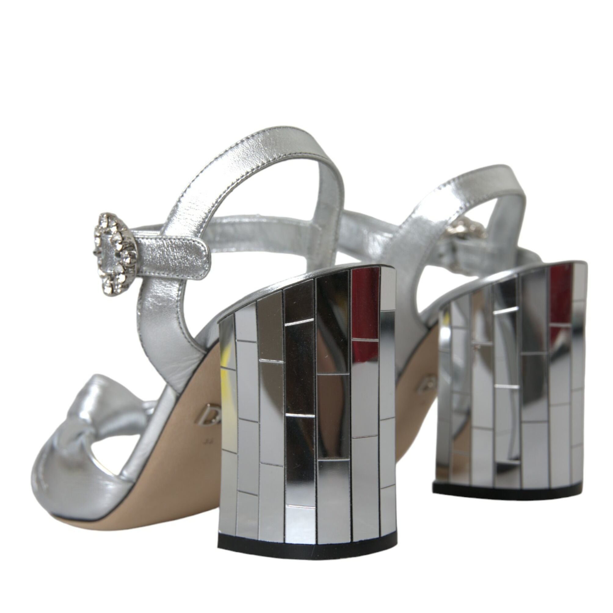 Dolce & Gabbana Silver Lambskin Leather Heels Sandals Shoes
