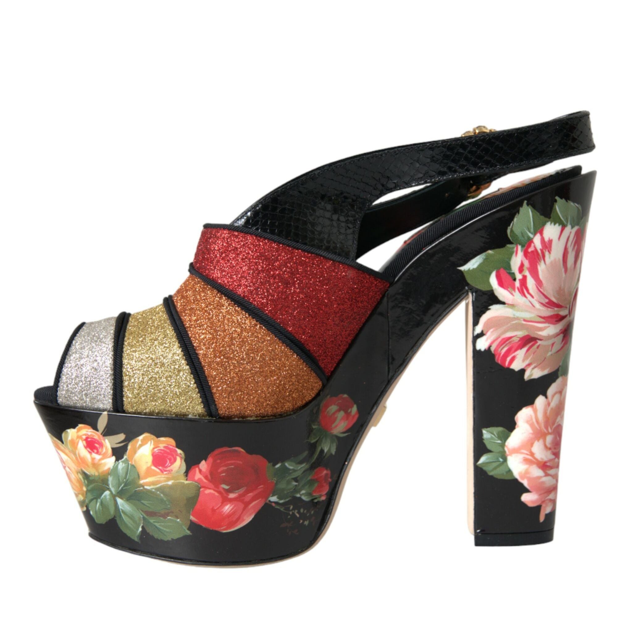 Dolce & Gabbana Multicolor Floral Crystal Platform Sandals Shoes