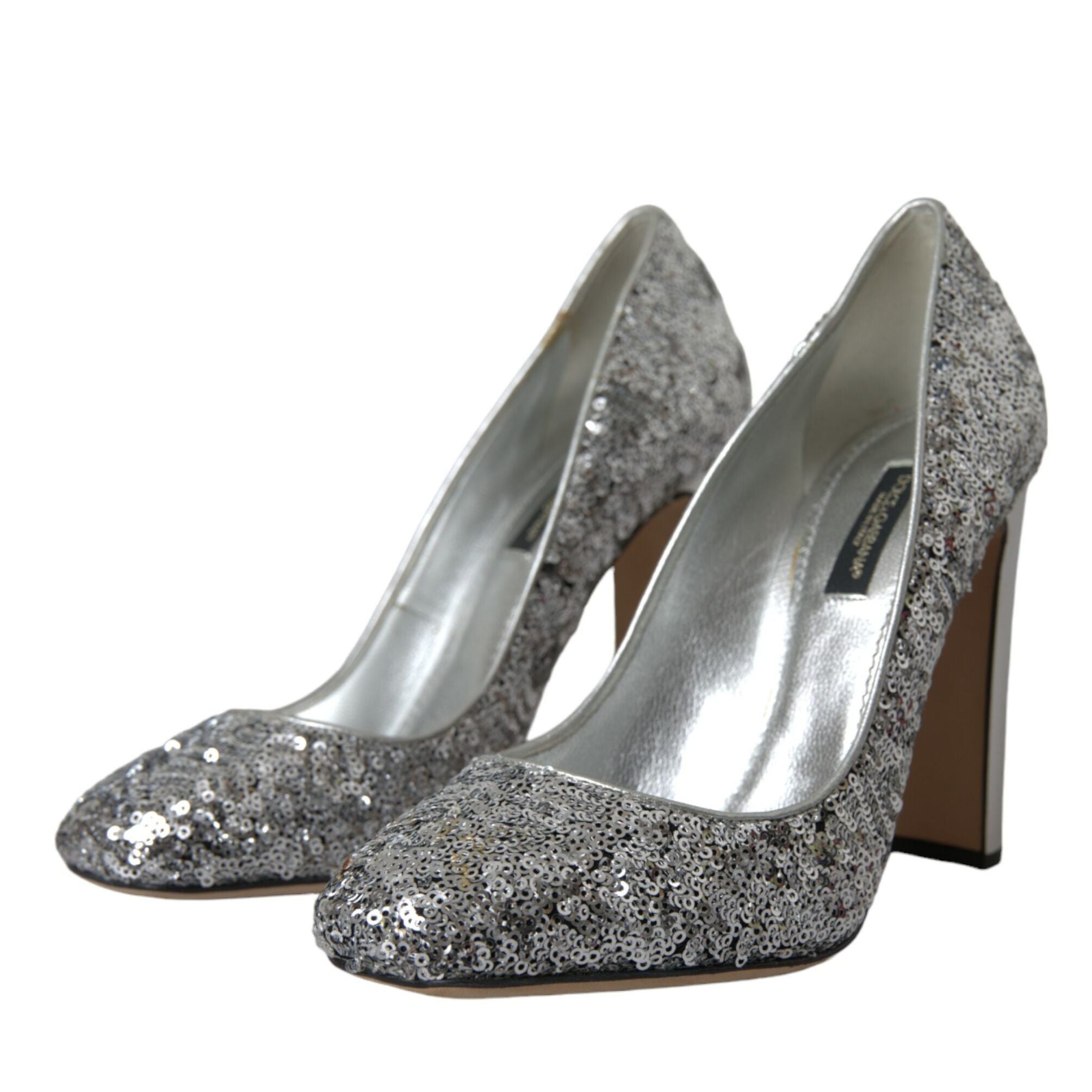 Dolce & Gabbana Silver Sequin Embellished Heels Pumps Shoes