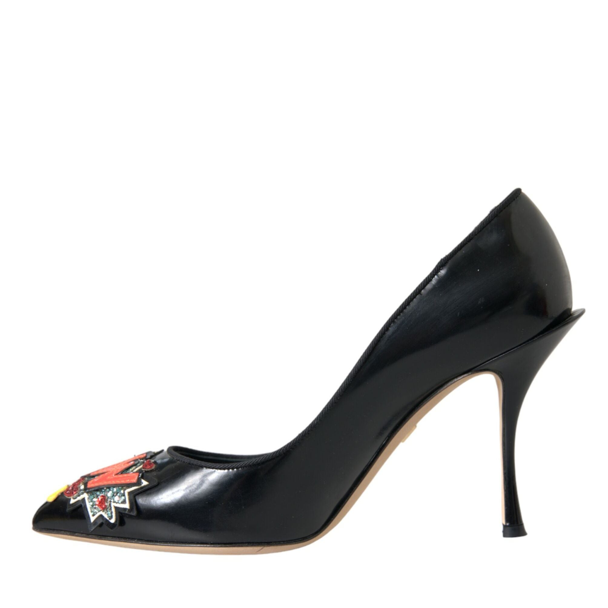 Dolce & Gabbana Black Leather WOW Patch Heels Pumps Shoes