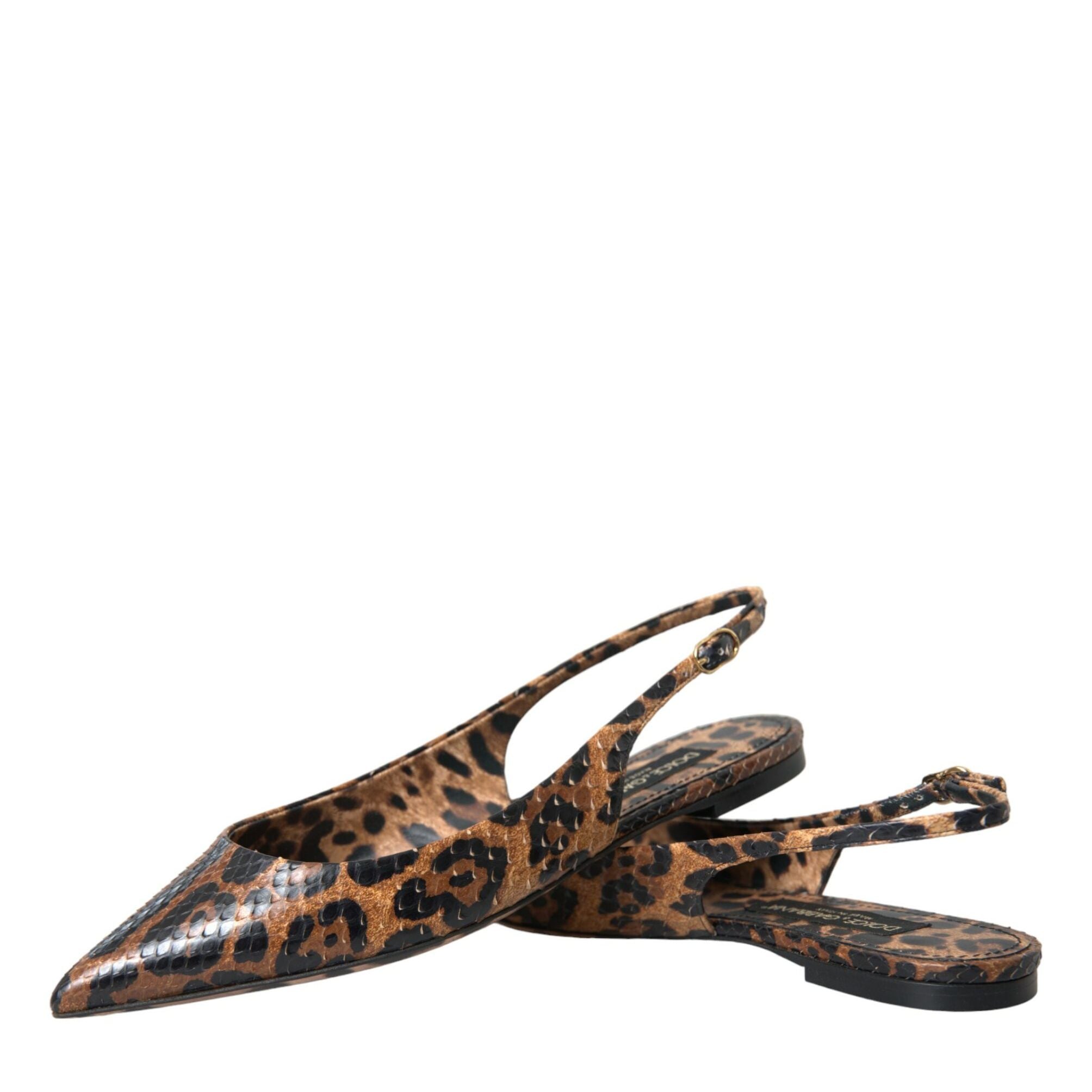 Dolce & Gabbana Brown Leopard Exotic Skin Slingback Shoes