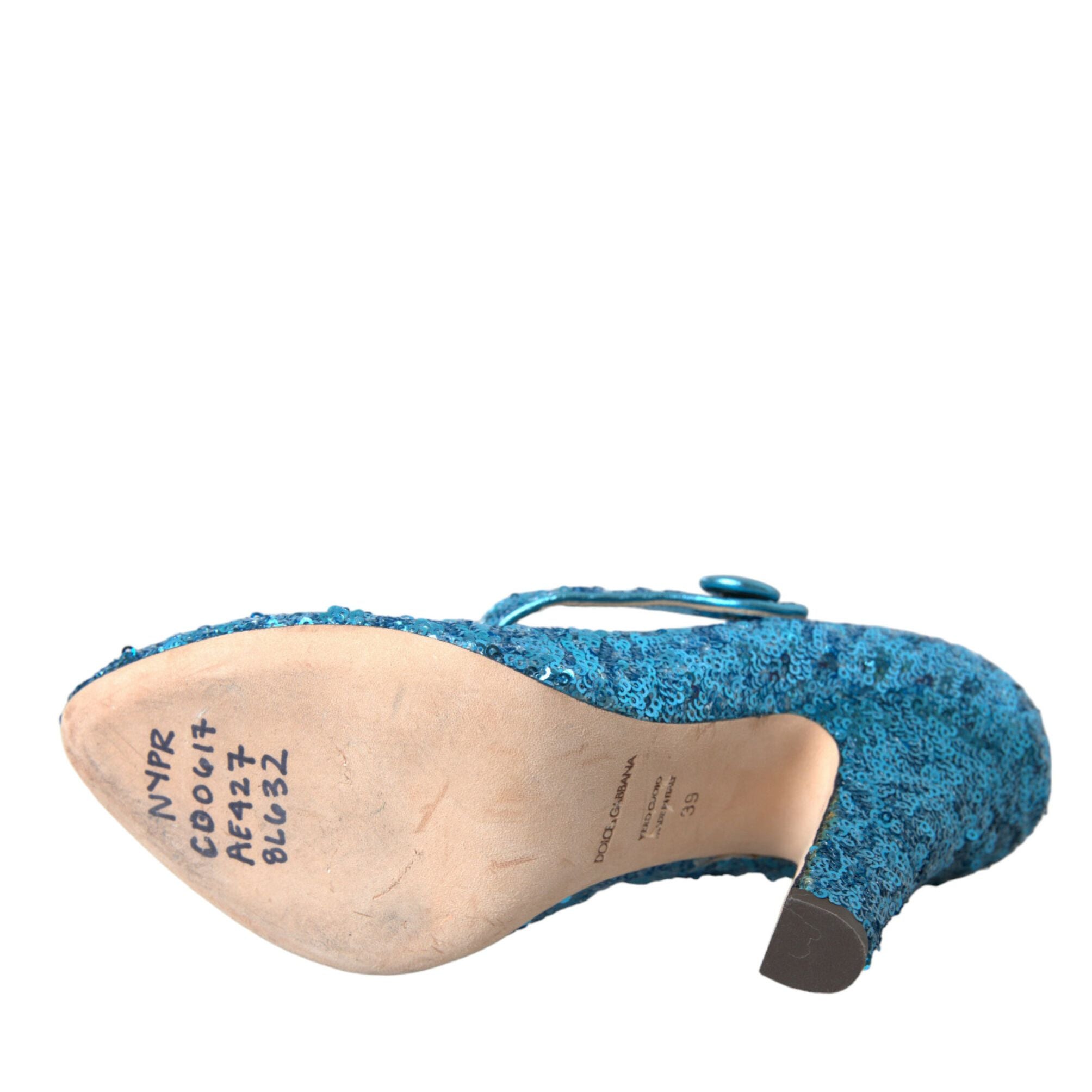 Dolce & Gabbana Blue Sequin Mary Jane Pumps High Heels Shoes
