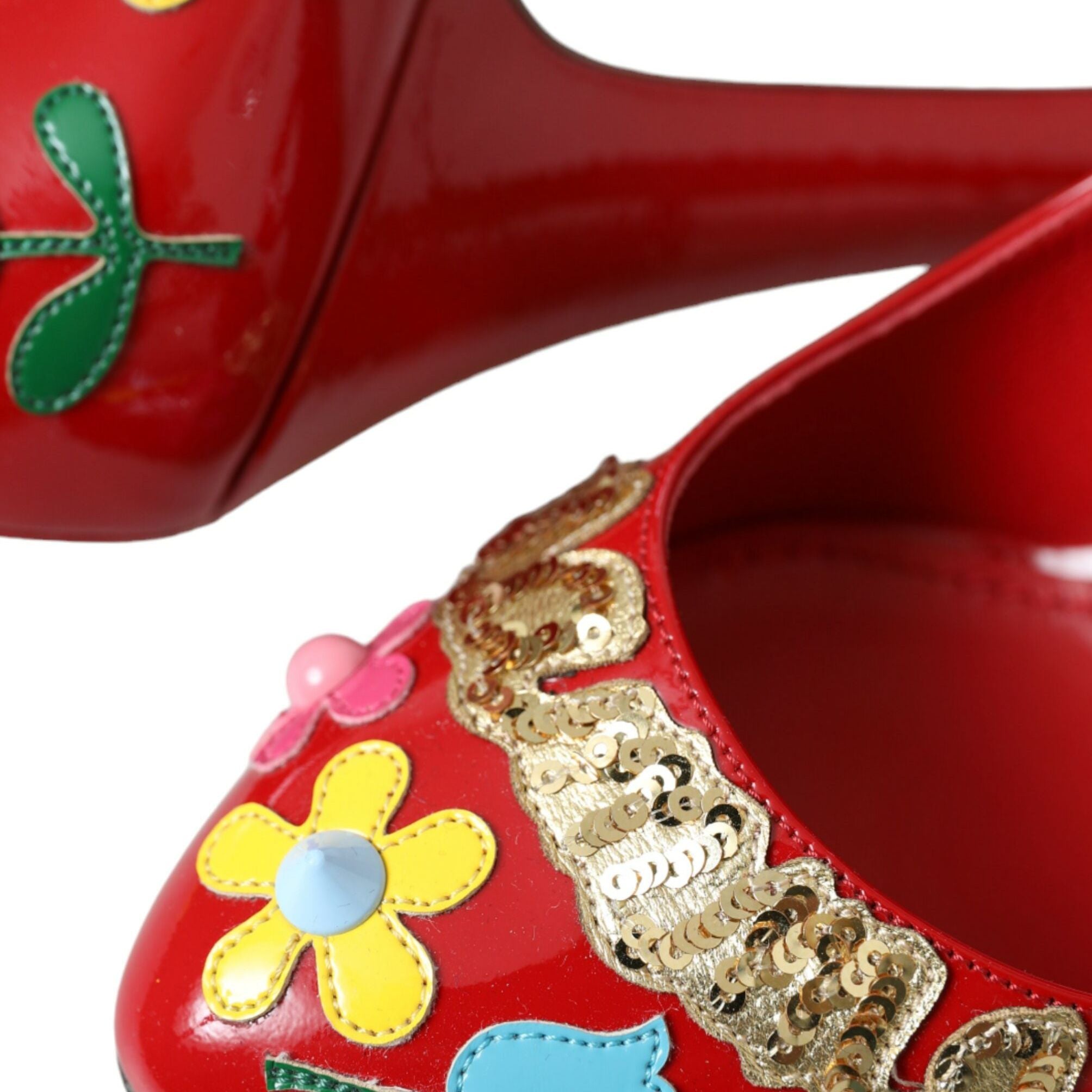 Dolce & Gabbana Red Leather Embellished Mary Jane Pumps Heels Shoes