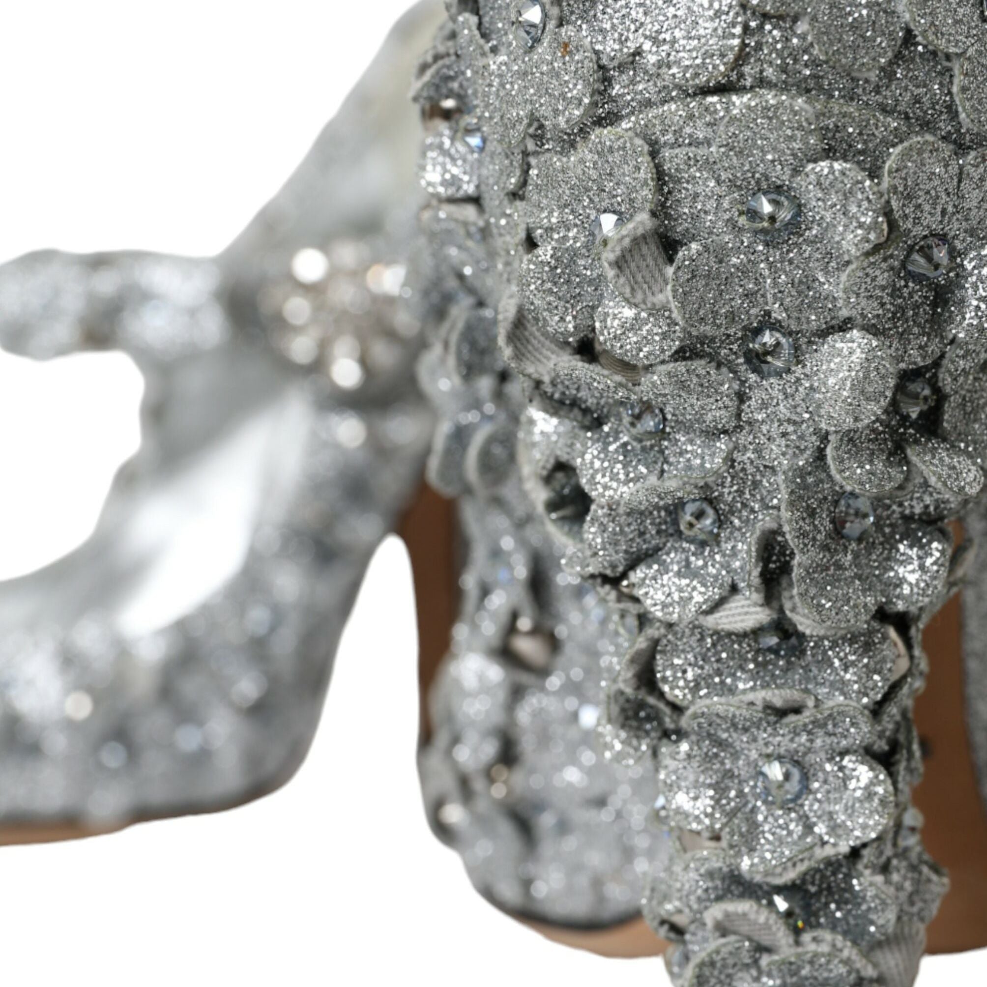 Dolce & Gabbana Silver Floral Crystal Mary Jane Pumps Shoes