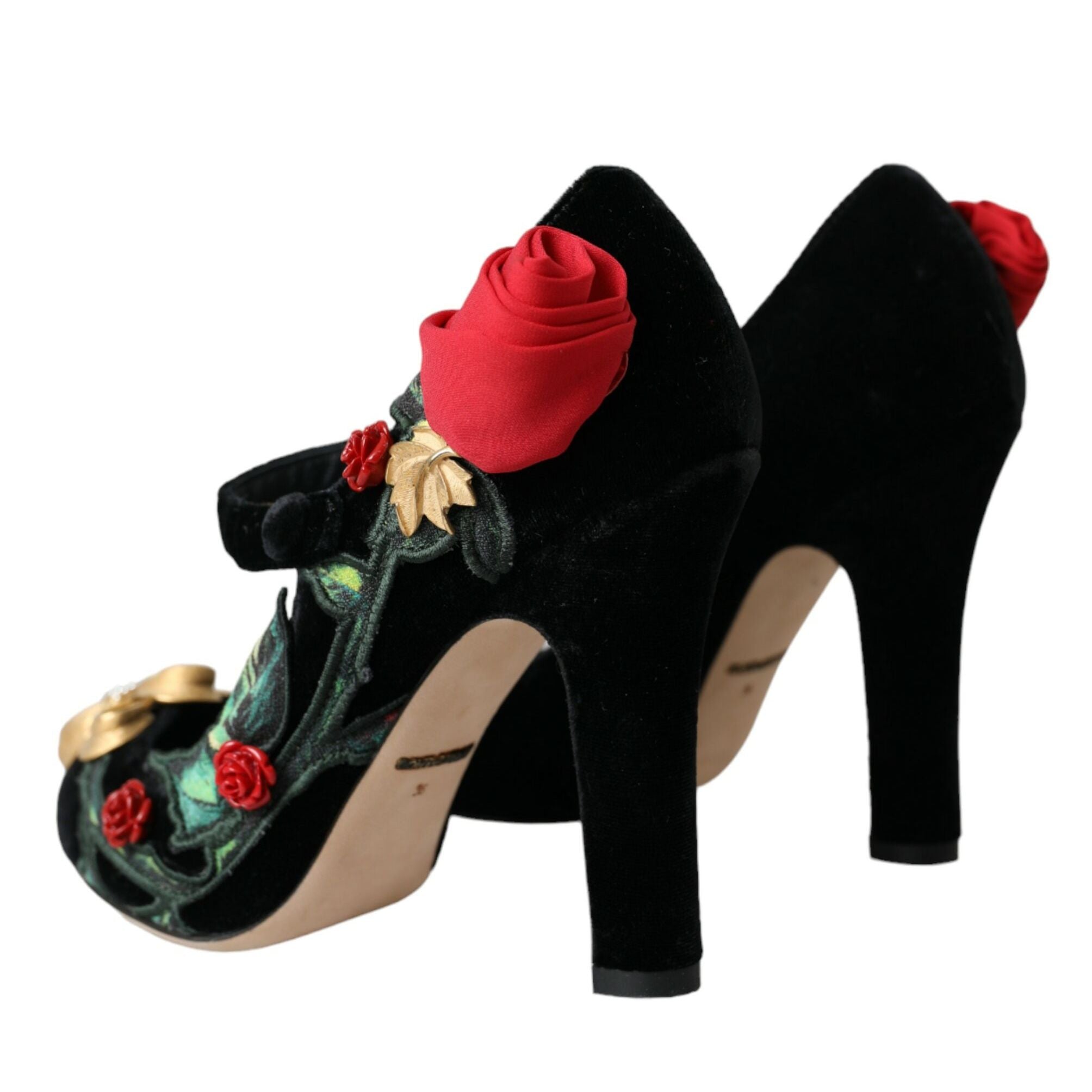 Dolce & Gabbana Black Roses Crystal Brooch Mary Jane Shoes