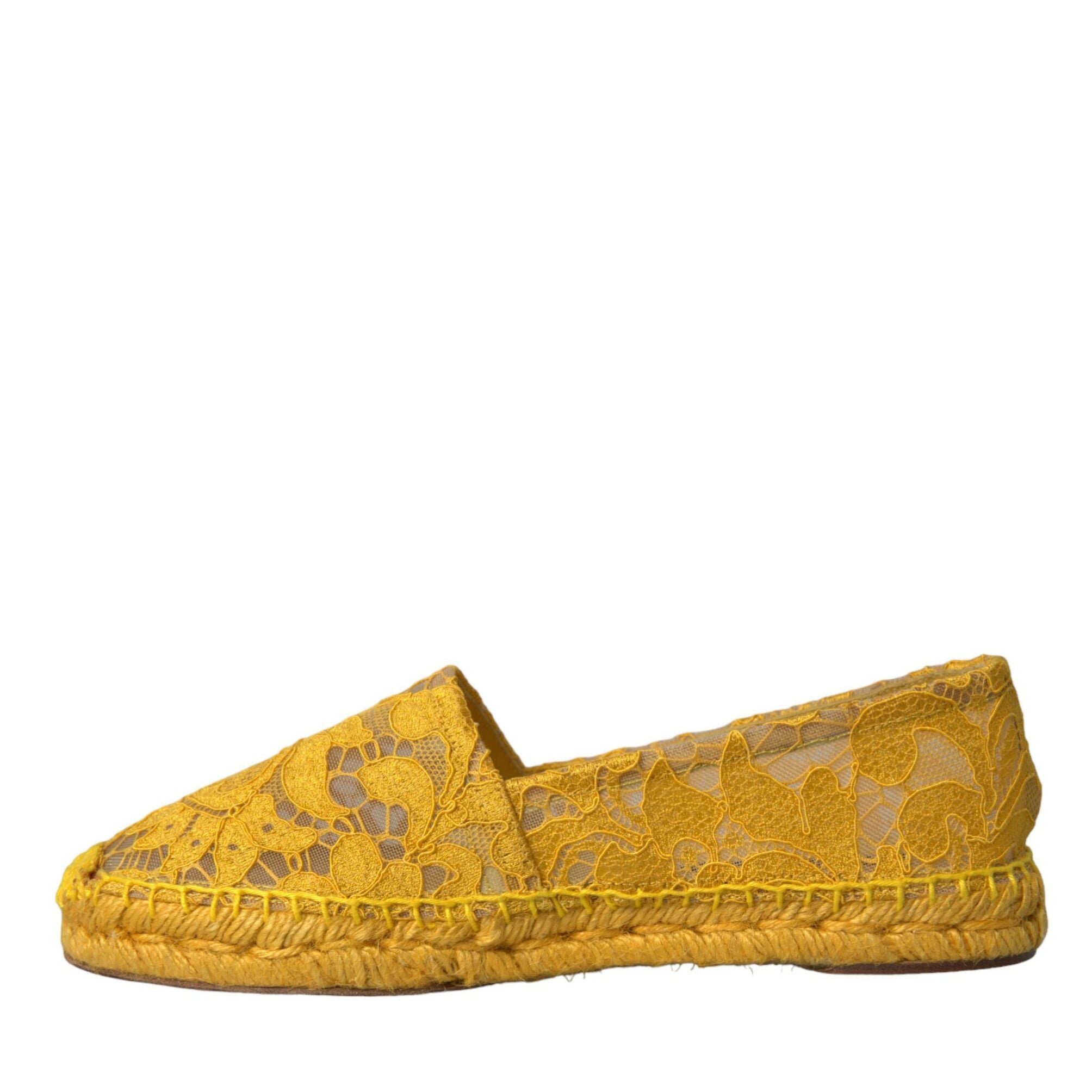 Dolce & Gabbana Yellow Taormina Lace Espadrille Loafers Flats Shoes