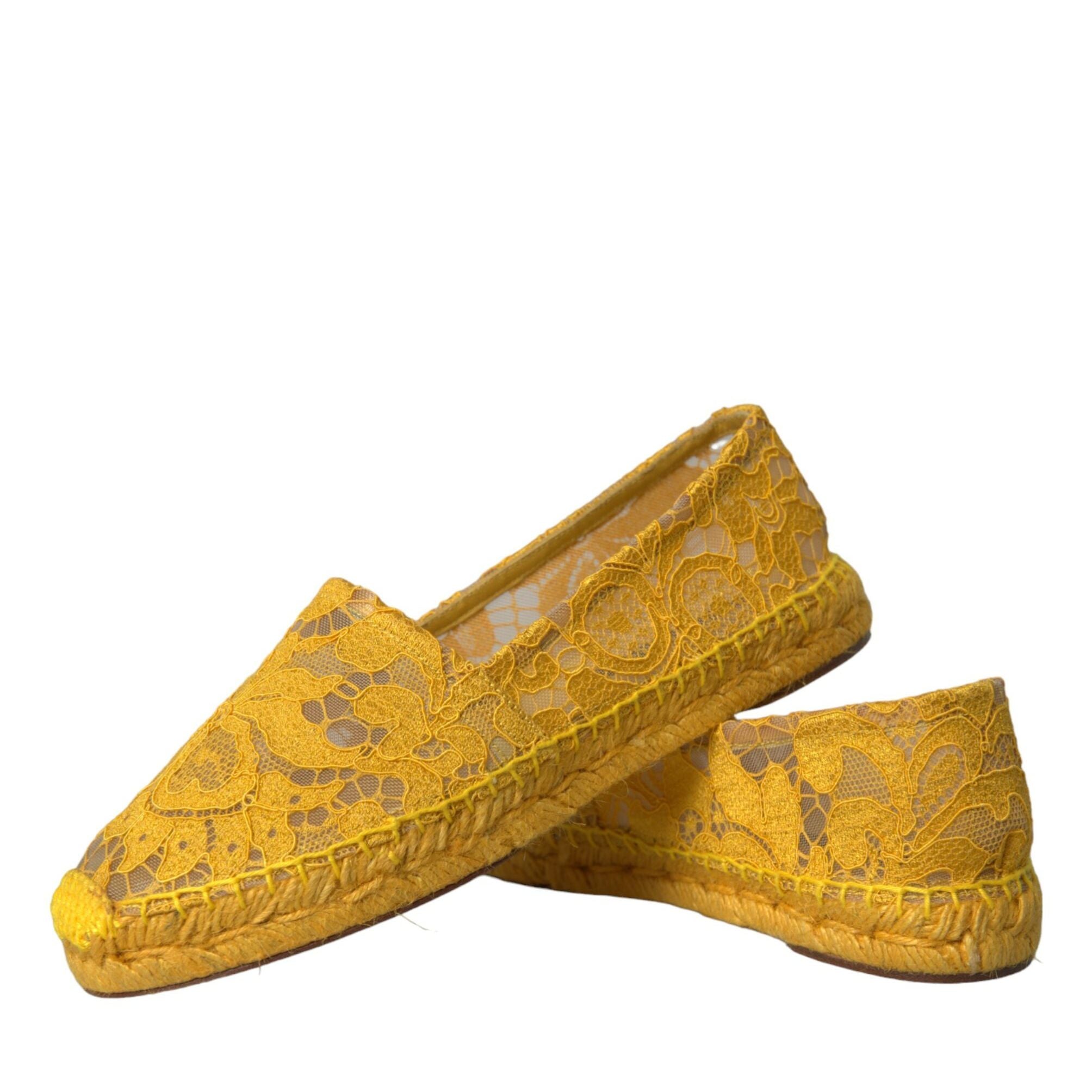 Dolce & Gabbana Yellow Taormina Lace Espadrille Loafers Flats Shoes