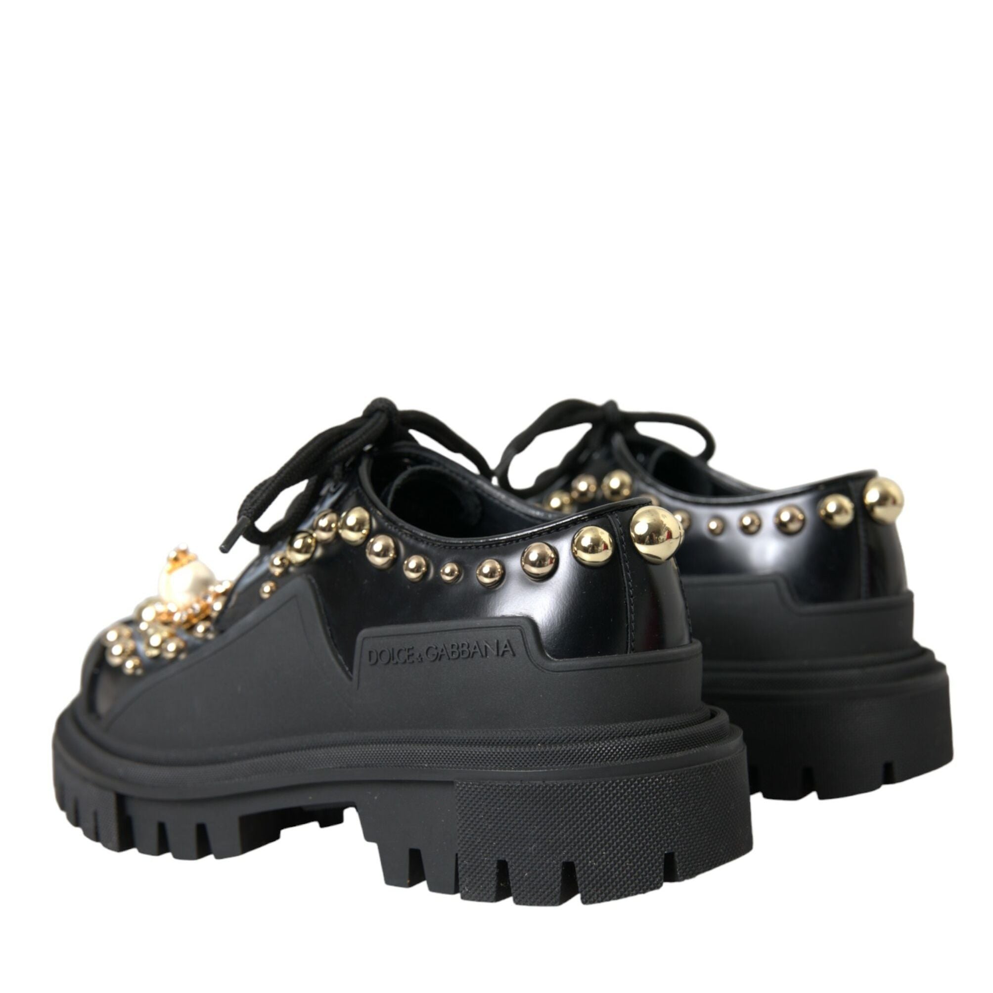 Dolce & Gabbana Black Leather Trekking Derby Embellished Shoes