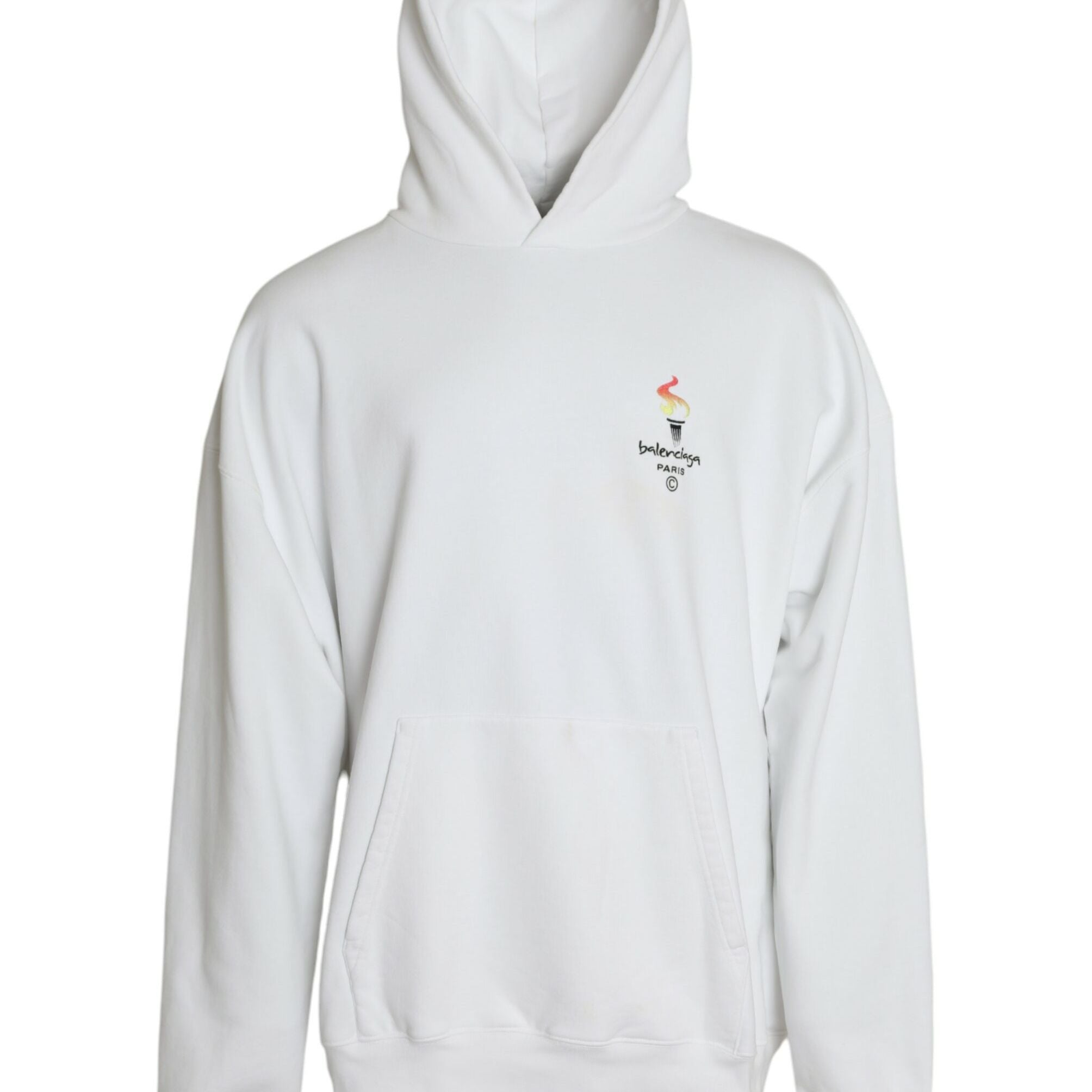 Balenciaga White Cotton Logo Hooded Pullover Sweatshirt Sweater