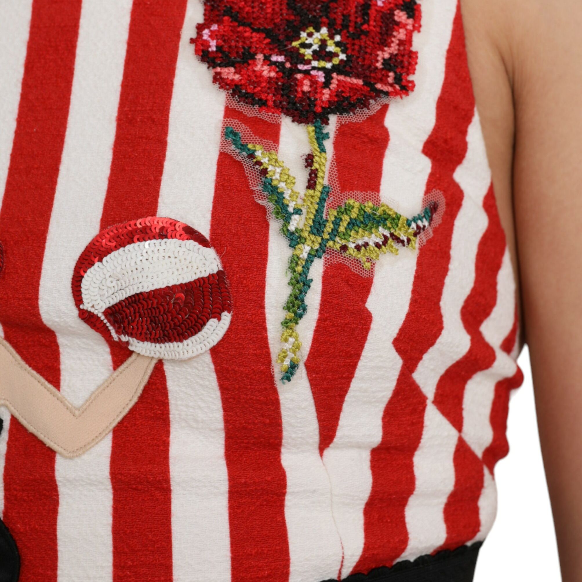 Dolce & Gabbana Red White Floral Sleeveless Sheath Midi Dress
