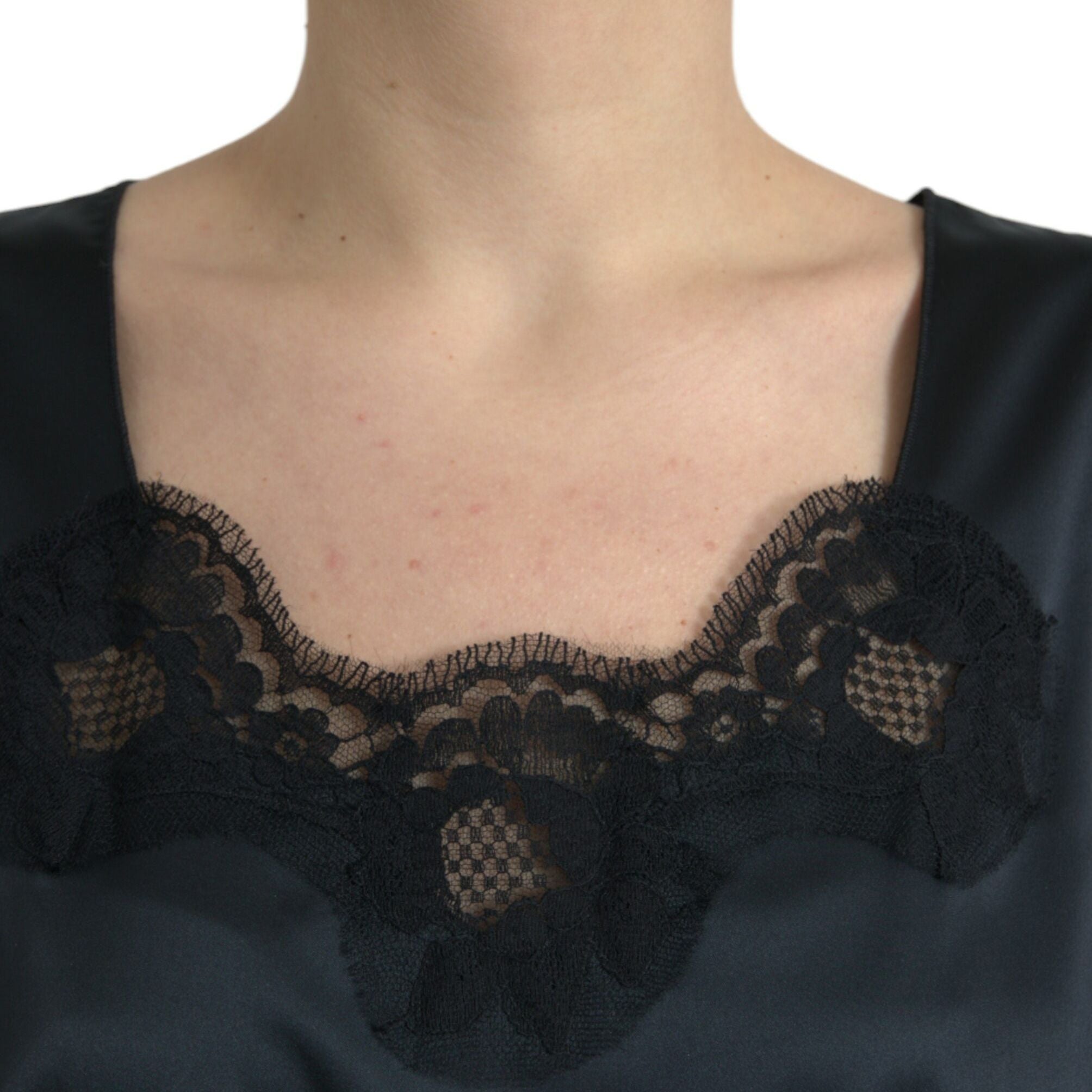 Dolce & Gabbana Black Polyester Lace Trim Sheath Midi Dress