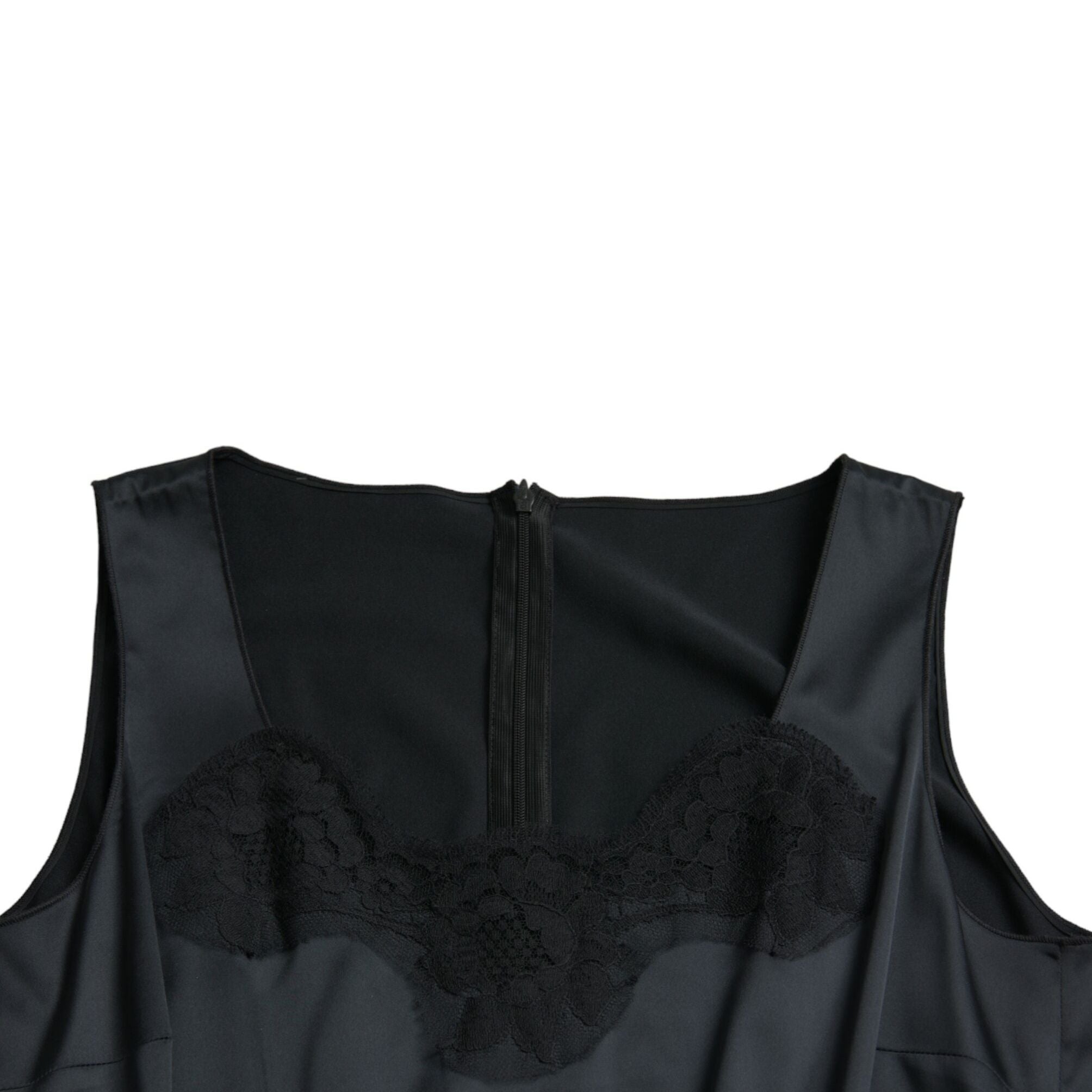 Dolce & Gabbana Black Polyester Lace Trim Sheath Midi Dress