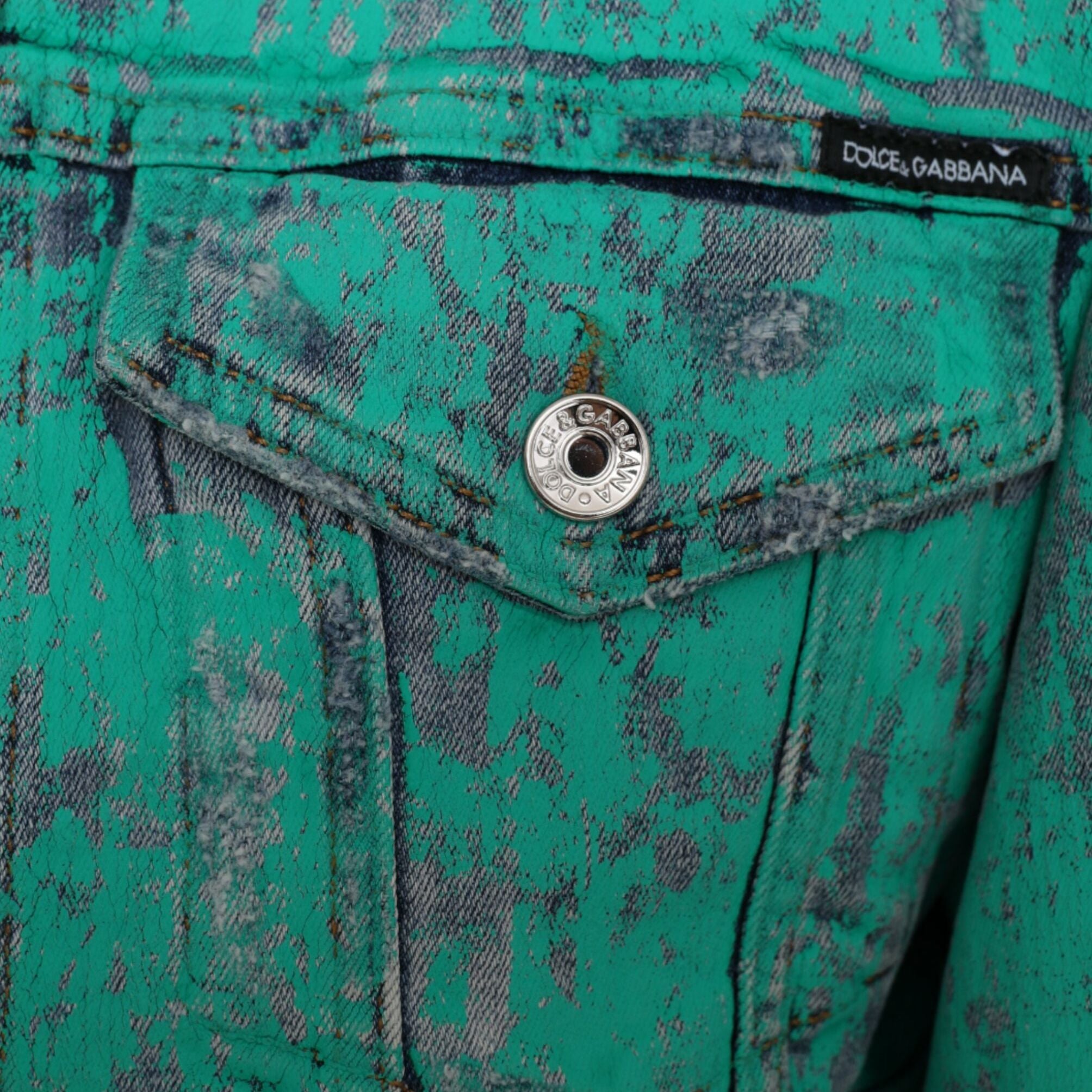 Dolce & Gabbana Green Cotton Tie Dye Cropped Cropped Denim Jacket
