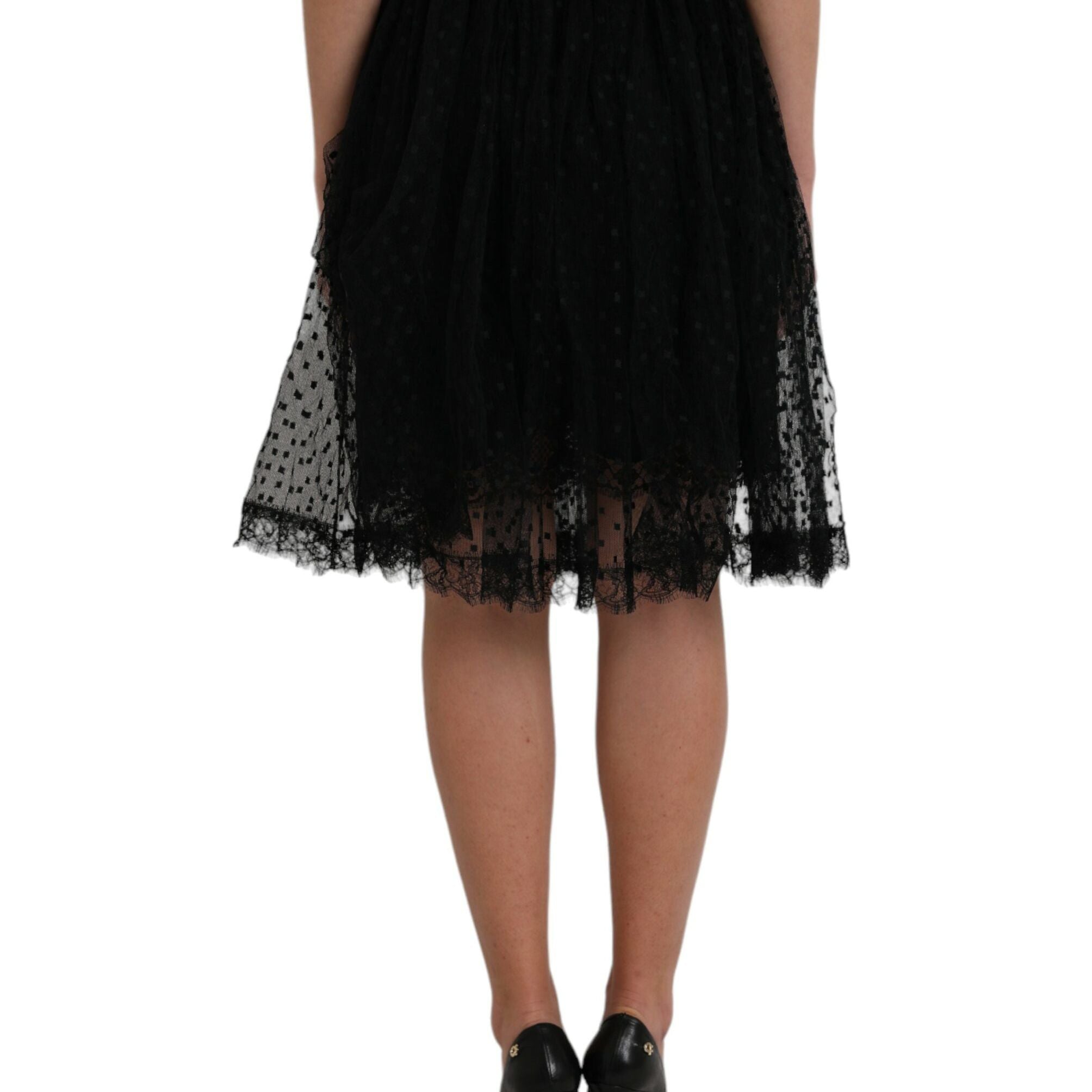 Dolce & Gabbana Black Nylon Lace Trim High Waist A-line Skirt