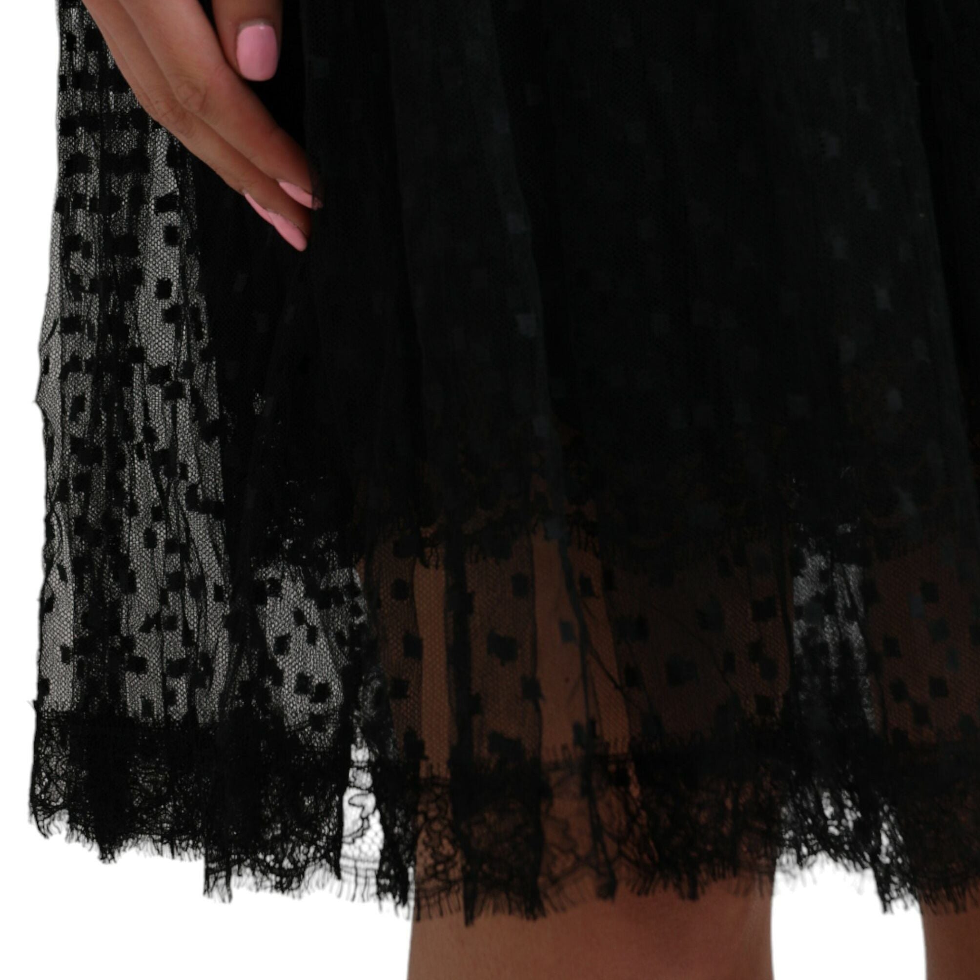 Dolce & Gabbana Black Nylon Lace Trim High Waist A-line Skirt